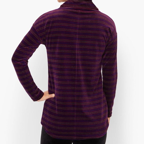 Talbots Luxe Velour Cowlneck Candy Cane Stripe Pullover Top - Picture 2 of 4